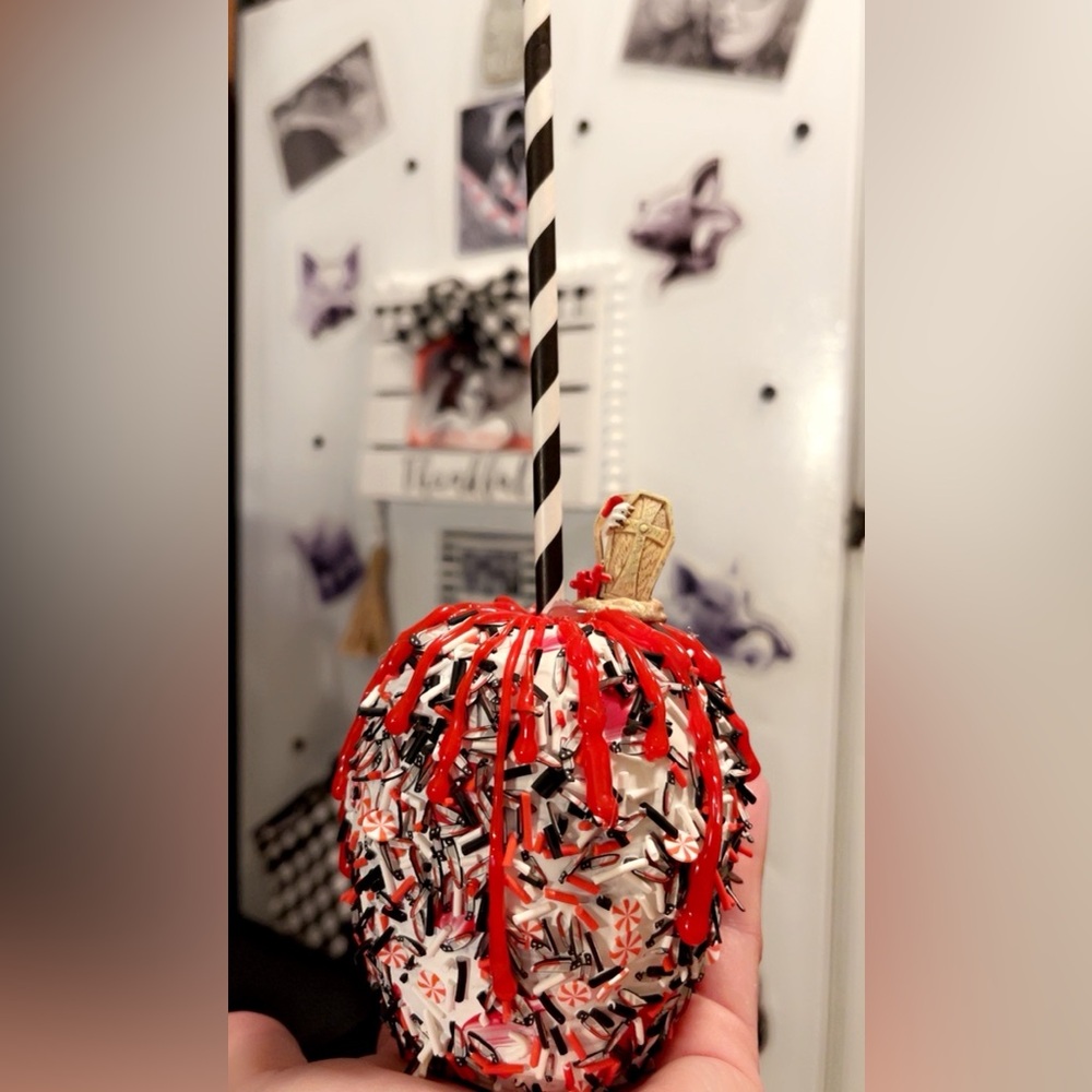 Halloween Themed Caramel Apple with Red Blood Drizzle (Faux) Not Edible!